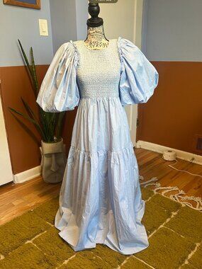Blue Maxi Dress with Balloon Sleeves